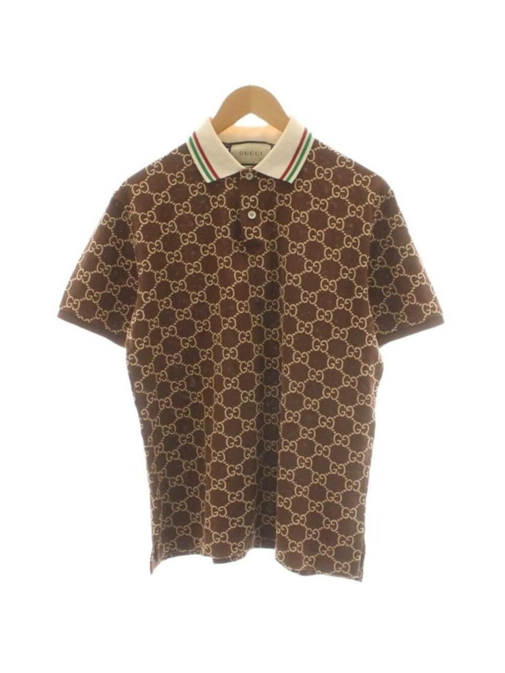 Gucci GG Pattern Polo Shirt Short Sleeve Embroidery S Brown